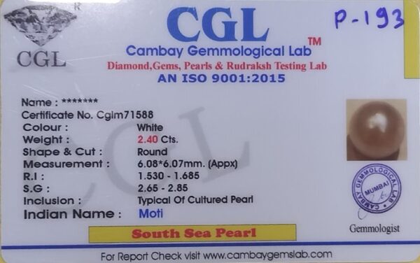 2.40 Carat Natural South Sea Pearl Stone - Image 2
