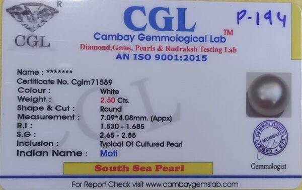 2.50 Carat Natural Soth Sea Pearl Stone - Image 2