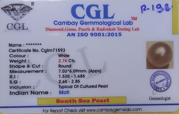 2.76 Carat Natural South Sea Pearl Stone - Image 2