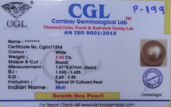 2.84 Carat Natural South Sea Pearl Stone - Image 2