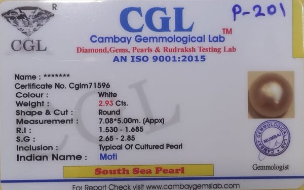 2.93 Carat Natural South Sea Pearl Stone - Image 2