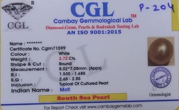 3.72 Carat Natural South Sea Pearl Stone - Image 2
