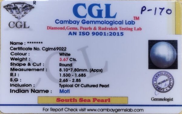 3.67 Carat Natural South Sea Pearl - Image 2