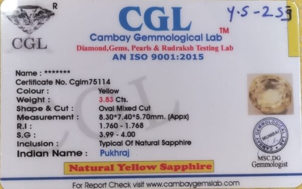 3.83 Carat Natural Yellow Sapphire Stone - Image 2