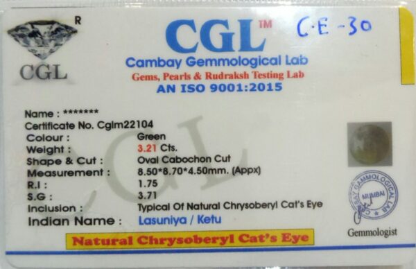 3.21 Carat Natural Chrysoberyl Cats Eye Stone - Image 2